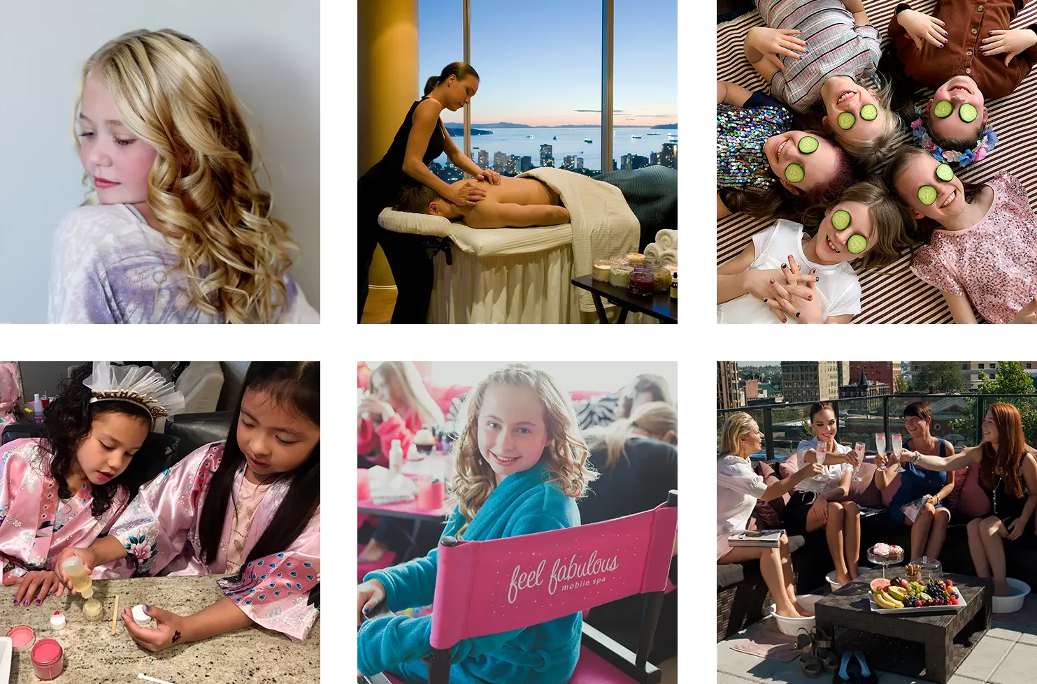 Collage of girls and women enjoying Feel Fabulous Mobile Spa services