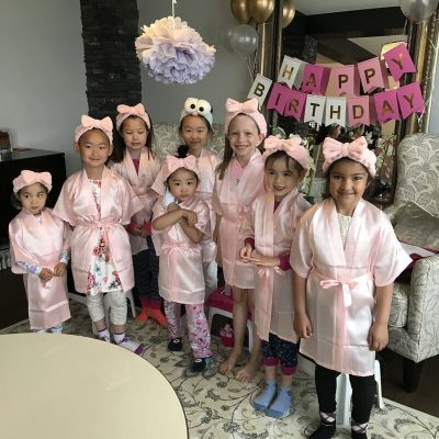 Cute little girls enjoying kids spa party during a birthday